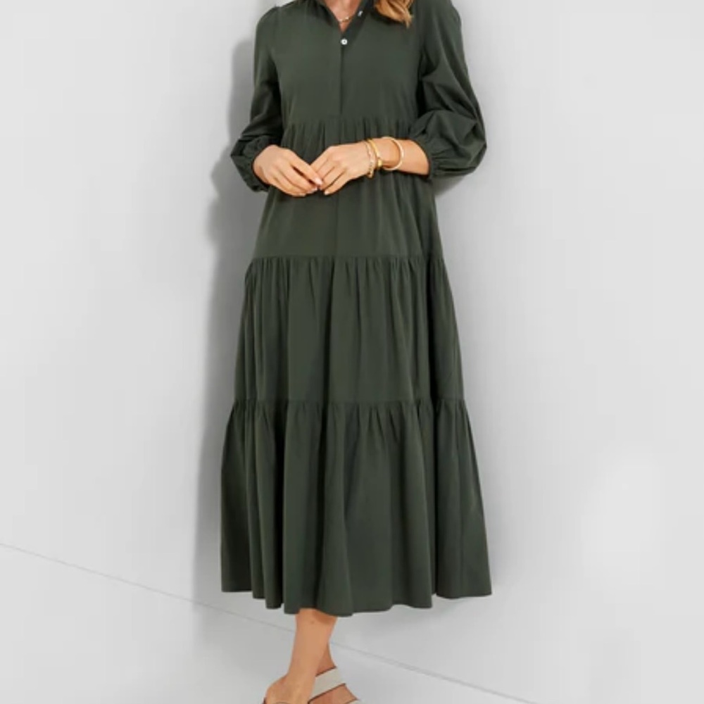 Tuckernuck Green Tiered Maxi Dress with Puff Sleeves